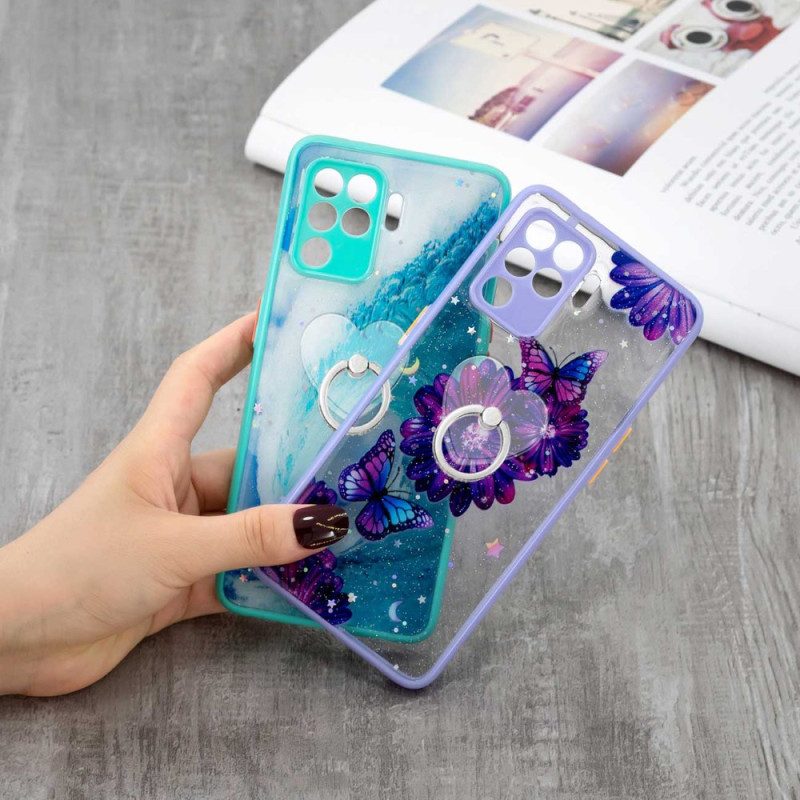 Cover Oppo A94 5G Farfalla Fiore Viola Con Anello