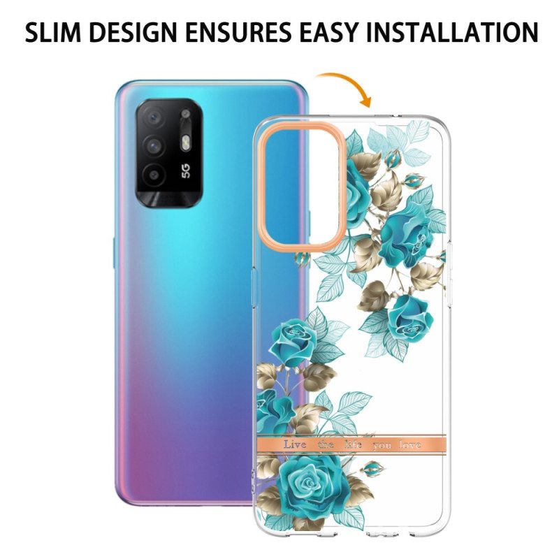 Cover Oppo A94 5G Fiori Blu Senza Soluzione Di Continuità