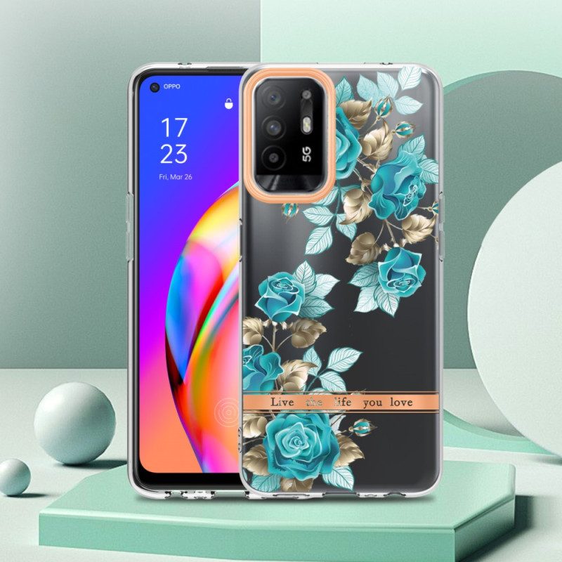 Cover Oppo A94 5G Fiori Blu Senza Soluzione Di Continuità