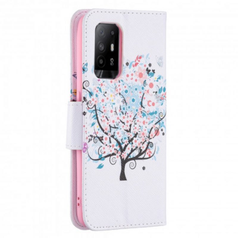 Custodia in pelle Oppo A94 5G Albero Fiorito