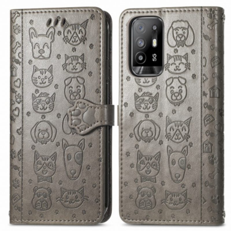 Custodia in pelle Oppo A94 5G Animali Animati