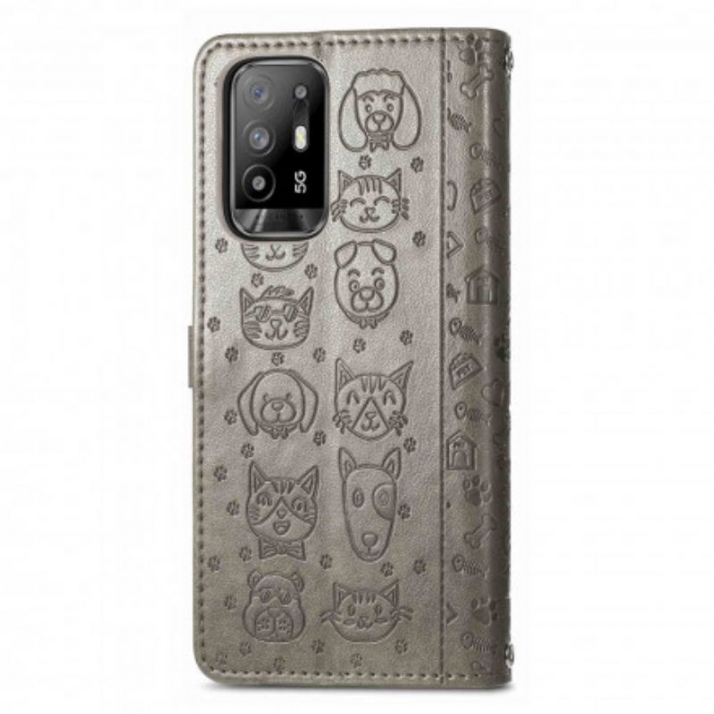 Custodia in pelle Oppo A94 5G Animali Animati