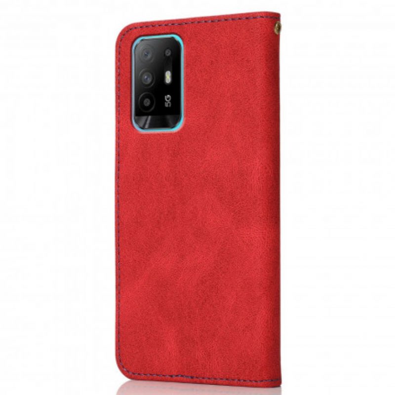 Custodia in pelle Oppo A94 5G Ecopelle Triangolare Bicolore