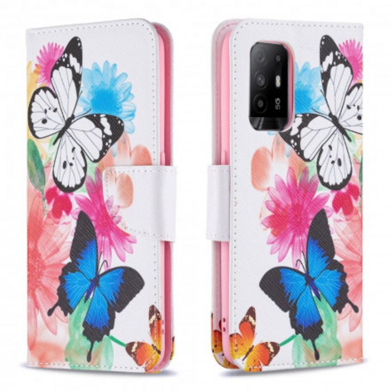 Custodia in pelle Oppo A94 5G Farfalle E Fiori Dipinti