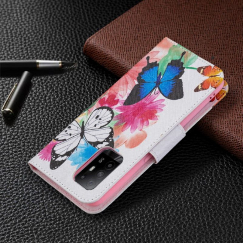 Custodia in pelle Oppo A94 5G Farfalle E Fiori Dipinti