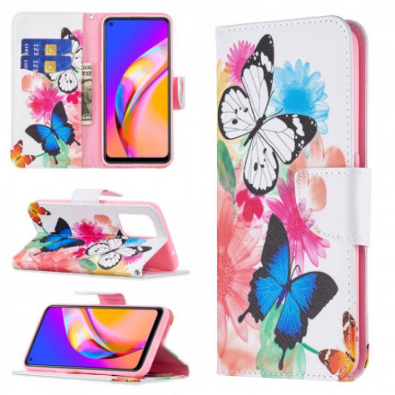 Custodia in pelle Oppo A94 5G Farfalle E Fiori Dipinti