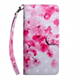 Custodia in pelle Oppo A94 5G Fiori Di Rosa Con Cordino