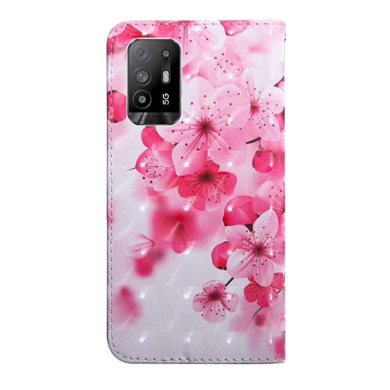 Custodia in pelle Oppo A94 5G Fiori Di Rosa Con Cordino