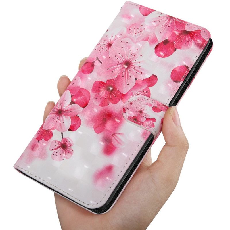 Custodia in pelle Oppo A94 5G Fiori Di Rosa Con Cordino