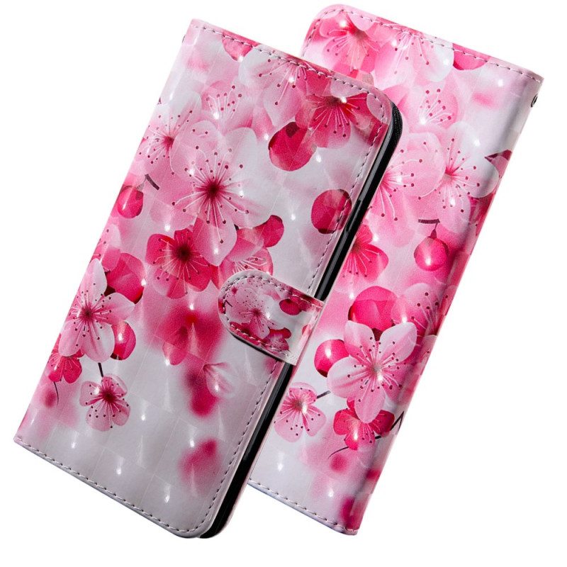 Custodia in pelle Oppo A94 5G Fiori Di Rosa Con Cordino