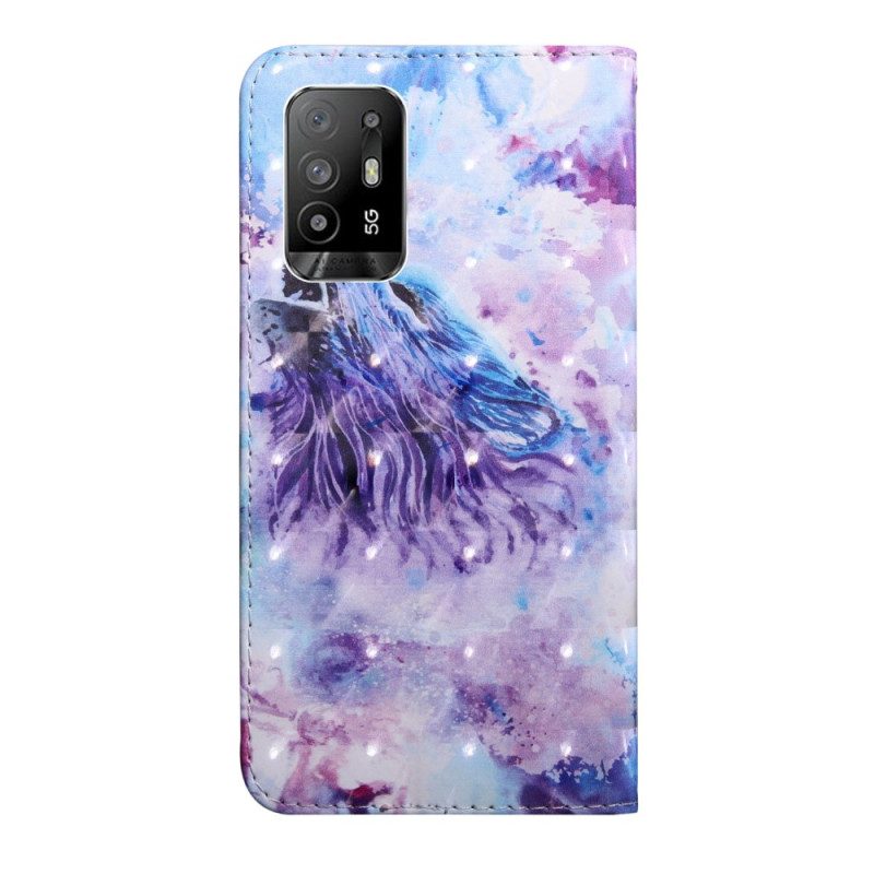 Custodia in pelle Oppo A94 5G Lupo Con Cordino