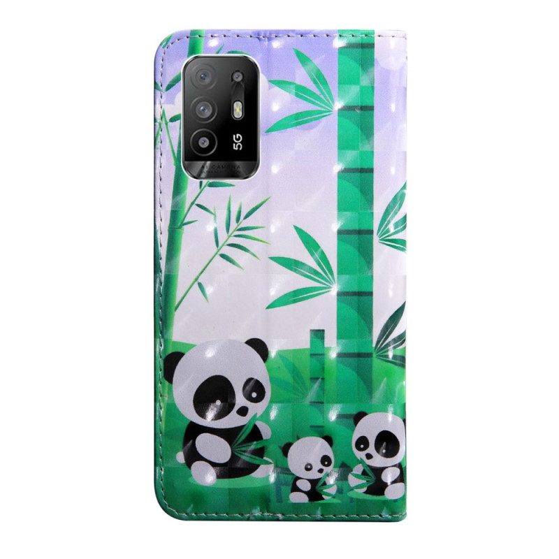 Custodia in pelle Oppo A94 5G Panda Con Cordino