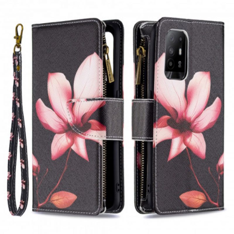 Custodia in pelle Oppo A94 5G Tasca Con Zip A Fiore