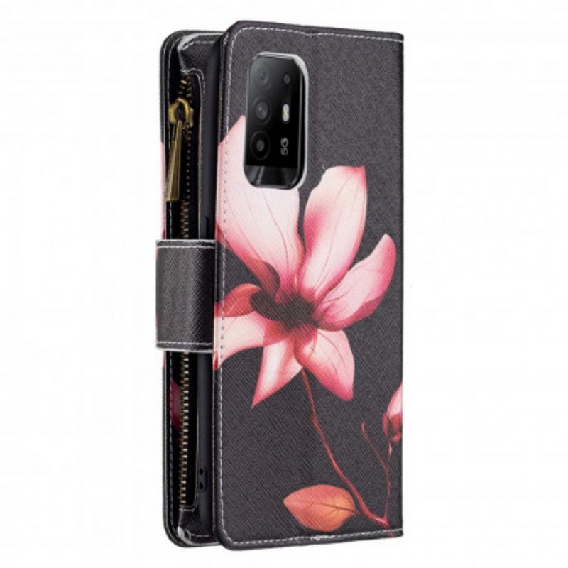 Custodia in pelle Oppo A94 5G Tasca Con Zip A Fiore