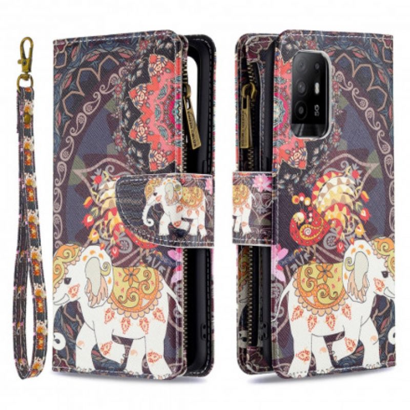 Custodia in pelle Oppo A94 5G Tasca Con Zip A Forma Di Elefante