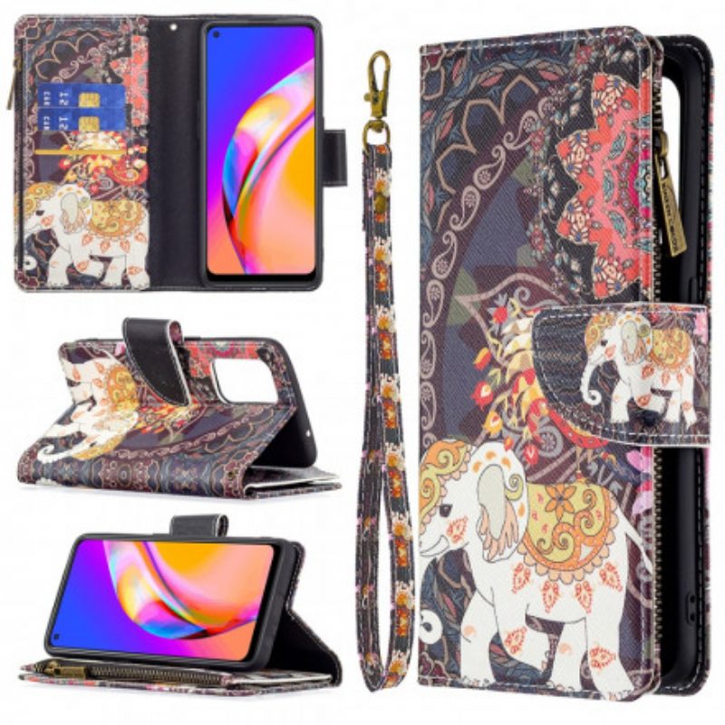 Custodia in pelle Oppo A94 5G Tasca Con Zip A Forma Di Elefante