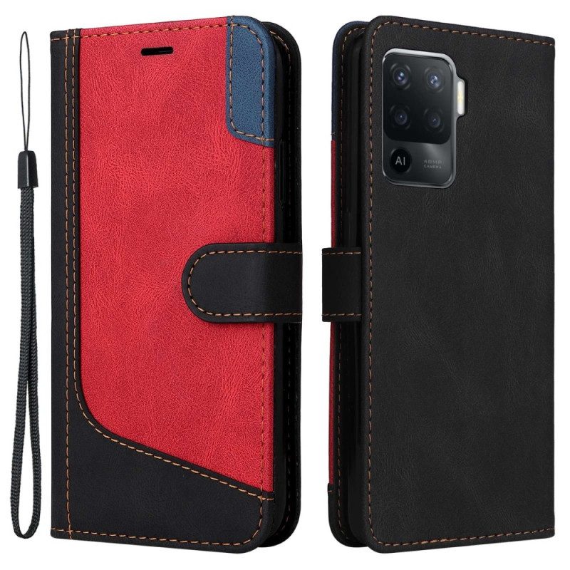 Custodia in pelle Oppo A94 5G Tricolore Con Cordino