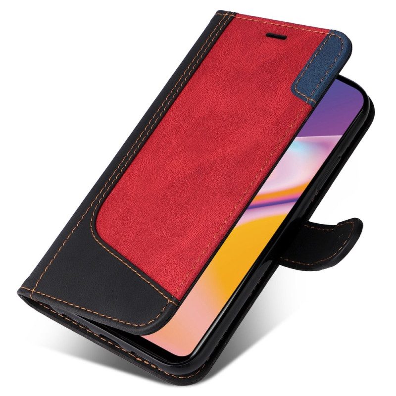 Custodia in pelle Oppo A94 5G Tricolore Con Cordino