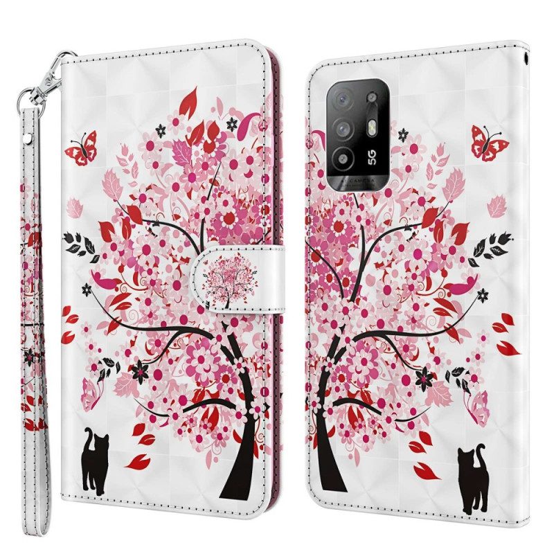 Folio Cover Oppo A94 5G Albero Di Rose Con Cordino