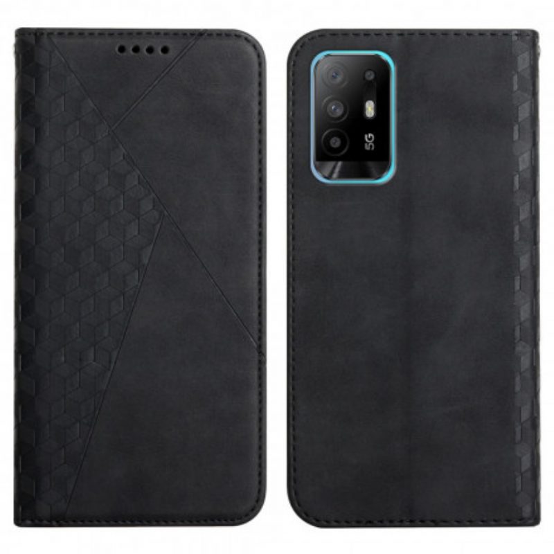 Folio Cover Oppo A94 5G Custodia in pelle Tocco Di Pelle In Stile Cubico