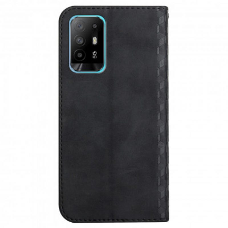 Folio Cover Oppo A94 5G Custodia in pelle Tocco Di Pelle In Stile Cubico