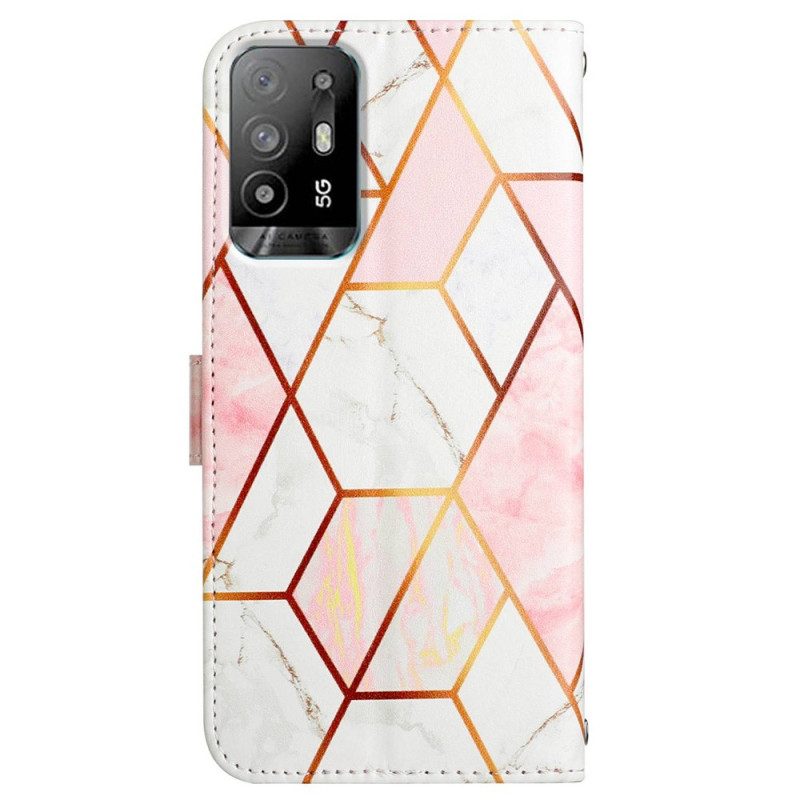 Folio Cover Oppo A94 5G Marmo Geometrico Con Cinturino