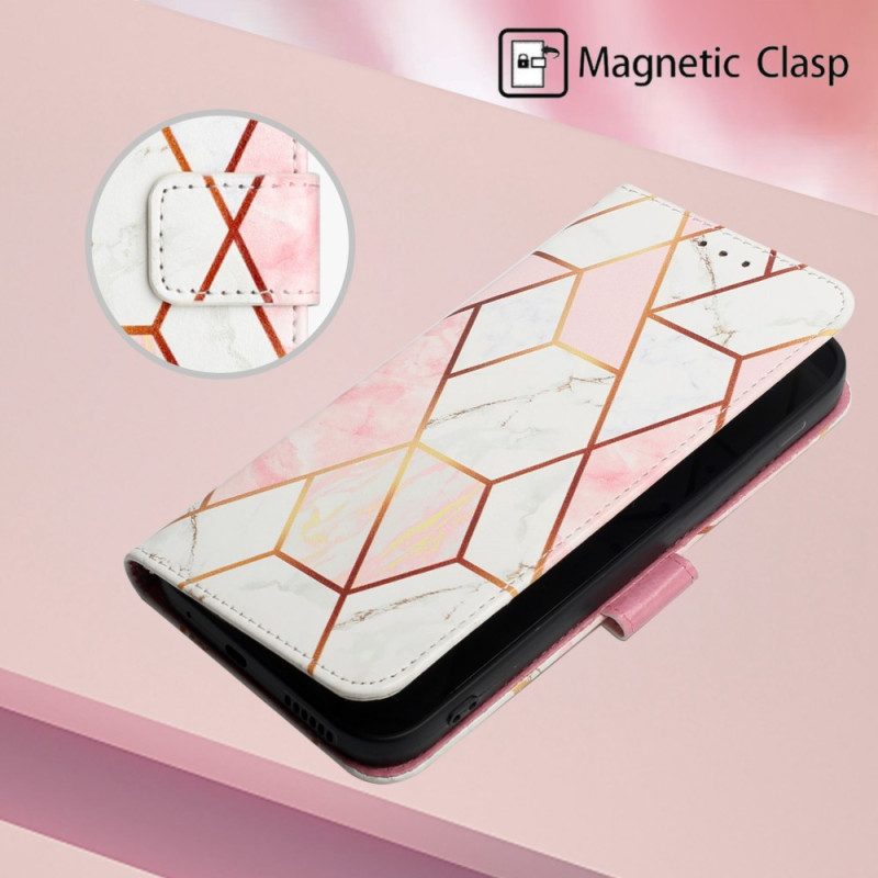 Folio Cover Oppo A94 5G Marmo Geometrico Con Cinturino