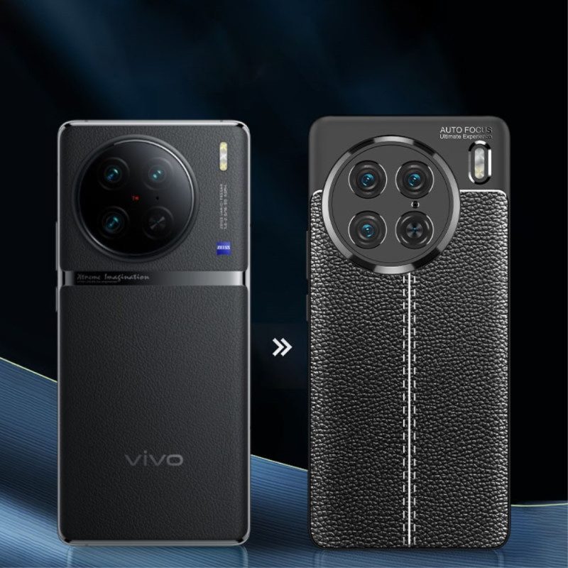 Cover Vivo X90 Pro Doppia Linea Litchi Effetto Pelle