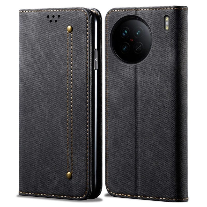 Folio Cover Vivo X90 Pro Custodia in pelle Tessuto Denim