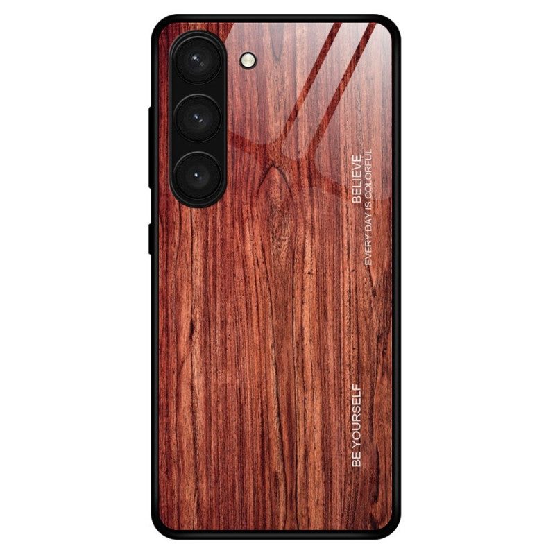 Cover Samsung Galaxy S23 Plus 5G Design In Legno Vetro Temperato