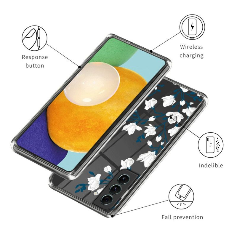 Cover Samsung Galaxy S23 Plus 5G Fiori Bianchi Senza Soluzione Di Continuità