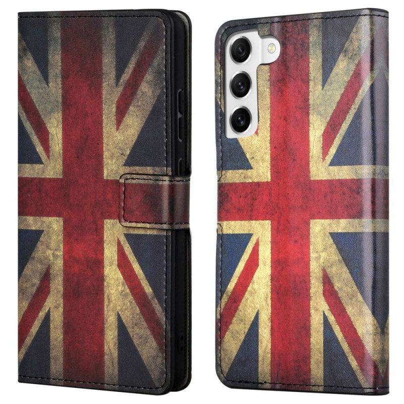 Custodia in pelle Samsung Galaxy S23 Plus 5G Bandiera Inglese D'epoca