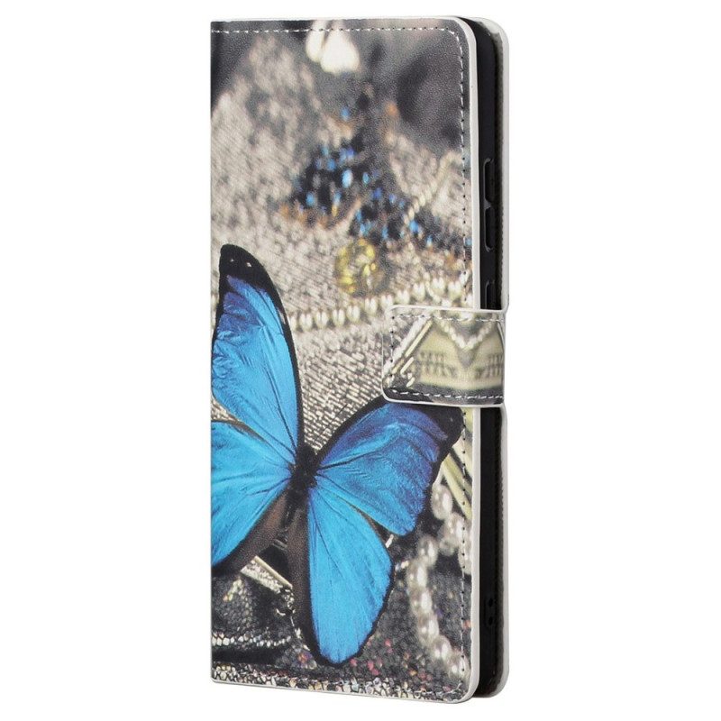 Custodia in pelle Samsung Galaxy S23 Plus 5G Farfalla Blu