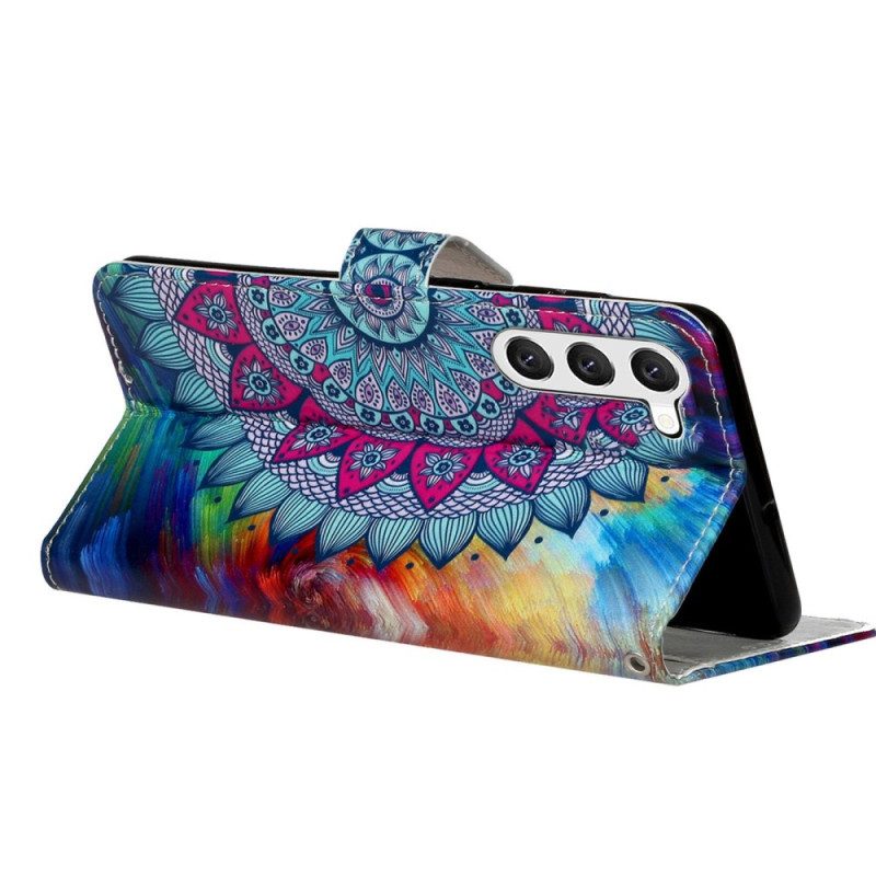 Custodia in pelle Samsung Galaxy S23 Plus 5G Mandala Con Cinghie Colorate