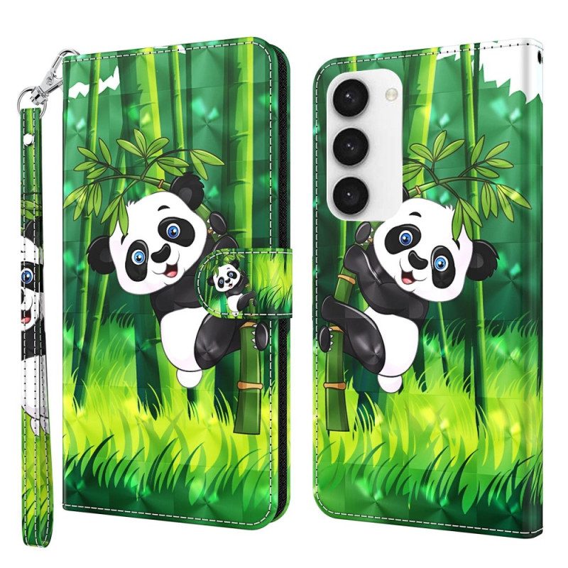 Custodia in pelle Samsung Galaxy S23 Plus 5G Panda E Bambù Con Cordino