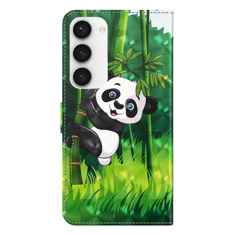 Custodia in pelle Samsung Galaxy S23 Plus 5G Panda E Bambù Con Cordino