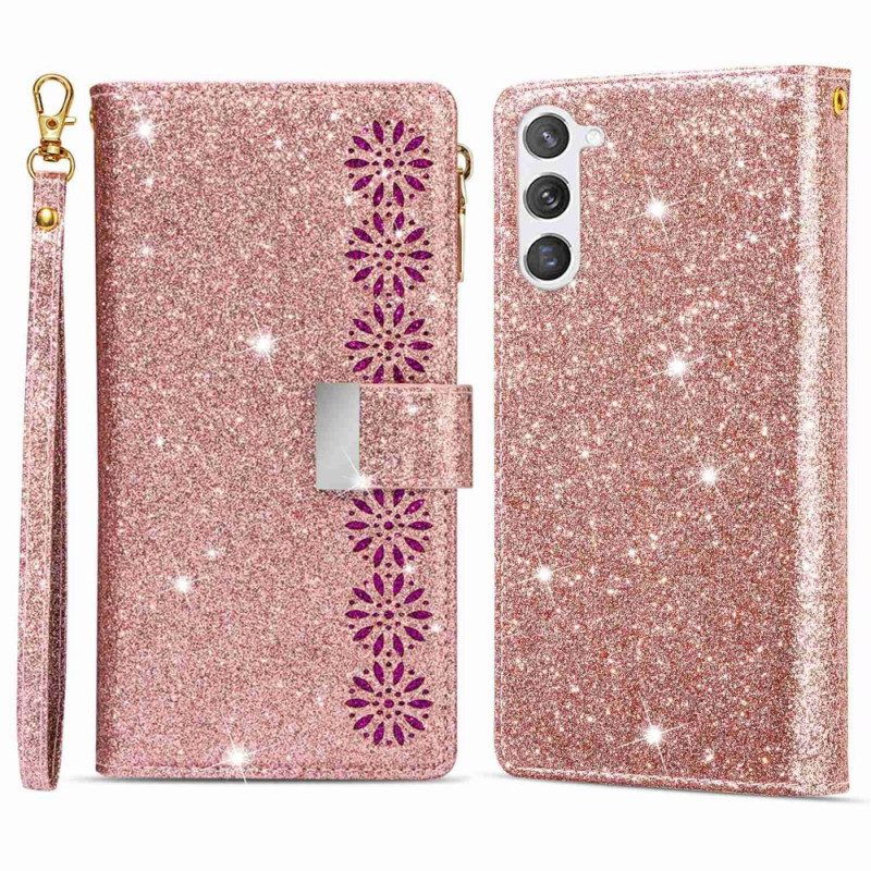 Custodia in pelle Samsung Galaxy S23 Plus 5G Portafoglio Portafoglio Con Paillettes