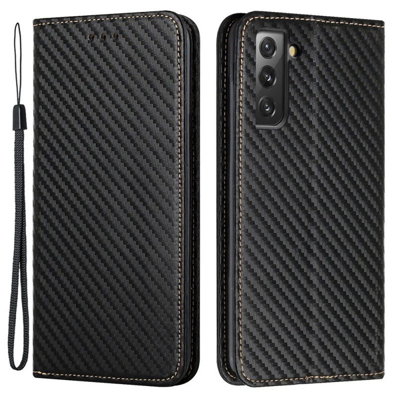 Folio Cover Samsung Galaxy S23 Plus 5G Custodia in pelle Stile In Fibra Di Carbonio Con Cinturino