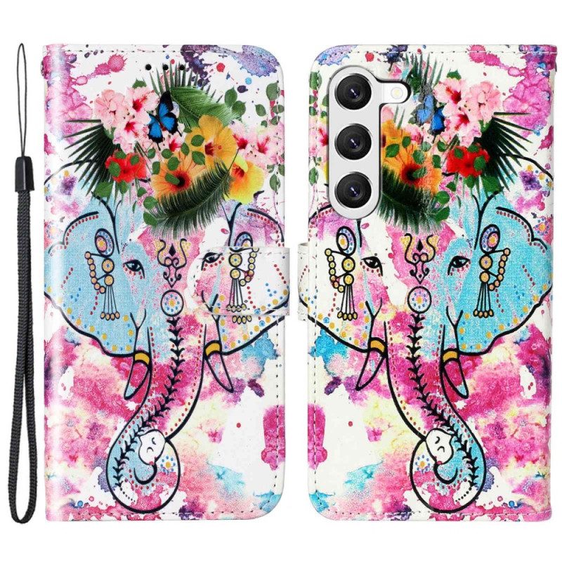 Folio Cover Samsung Galaxy S23 Plus 5G Elefante Tribale Con Cinturino