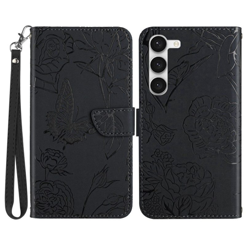 Folio Cover Samsung Galaxy S23 Plus 5G Farfalla Con Cordino