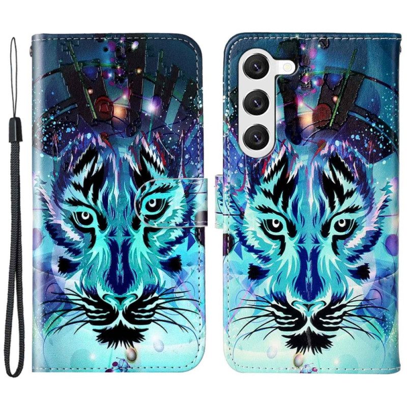 Folio Cover Samsung Galaxy S23 Plus 5G La Tigre Con Cordino