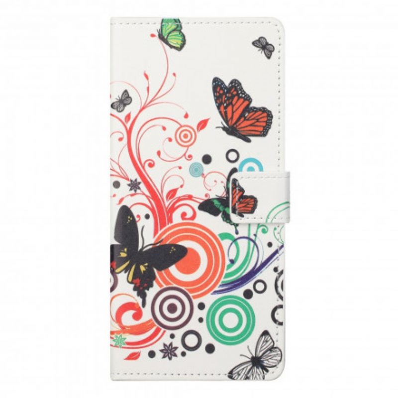 Custodia in pelle Motorola Edge 20 Pro Farfalle E Fiori