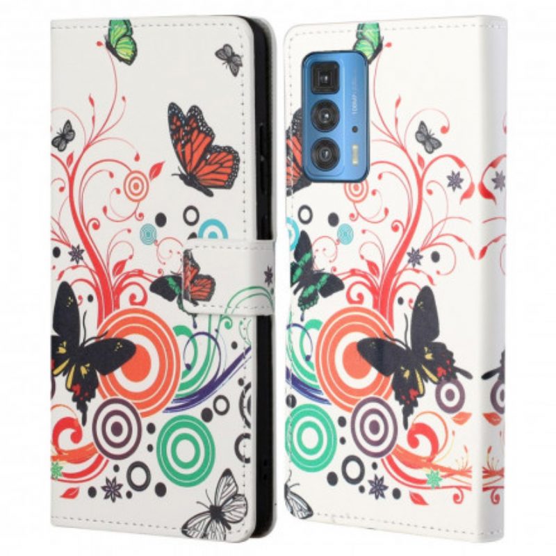 Custodia in pelle Motorola Edge 20 Pro Farfalle E Fiori