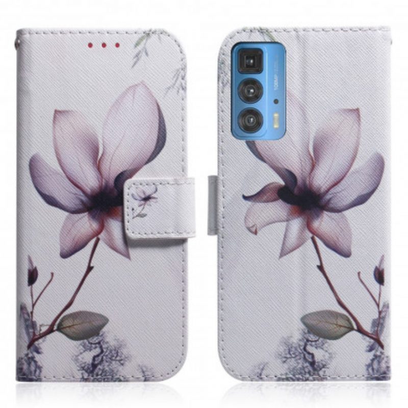 Custodia in pelle Motorola Edge 20 Pro Fiore Rosa Polveroso