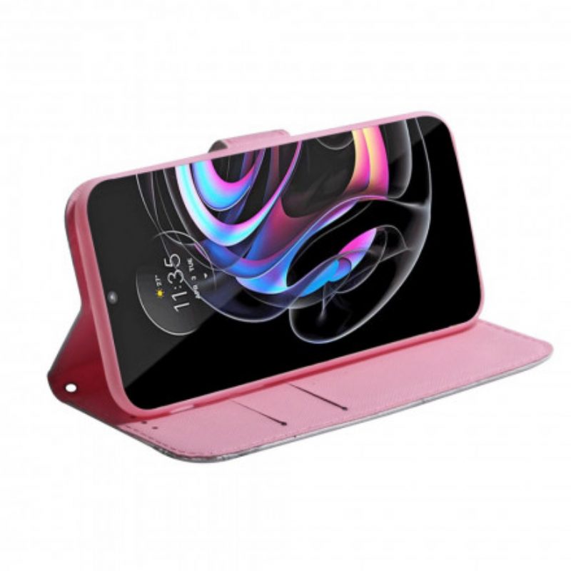 Custodia in pelle Motorola Edge 20 Pro Fiore Rosa Polveroso