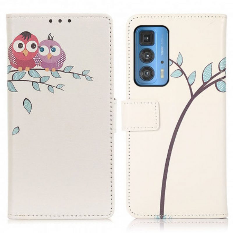 Folio Cover Motorola Edge 20 Pro Paio Di Gufi Sull'albero