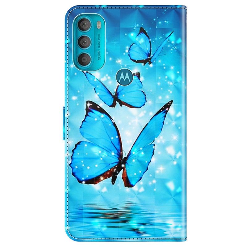 Custodia in pelle Moto G71 5G Farfalle Blu Volanti