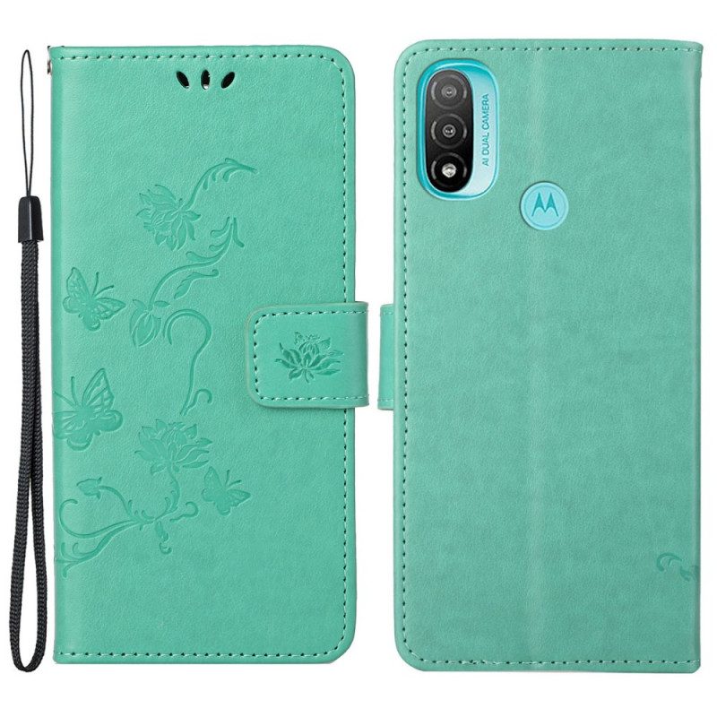 Custodia in pelle Moto G71 5G Farfalle E Fiori Asiatici