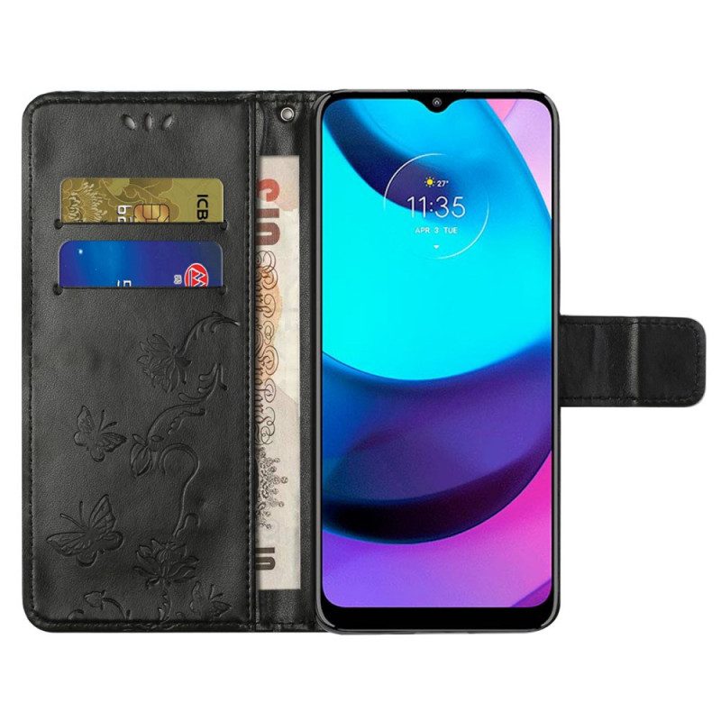 Custodia in pelle Moto G71 5G Farfalle E Fiori Asiatici