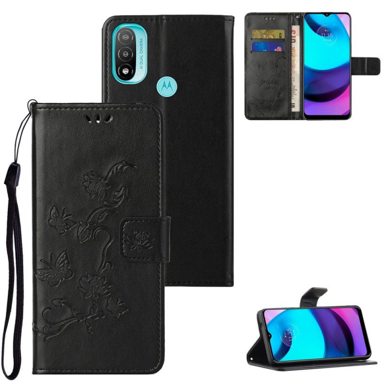 Custodia in pelle Moto G71 5G Farfalle E Fiori Asiatici